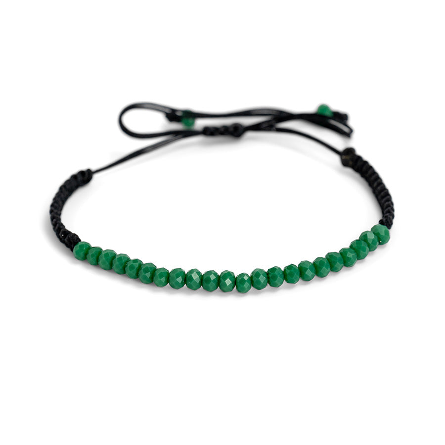 PSB928 - Small Dark Green Crystal Bracelet on Black String
