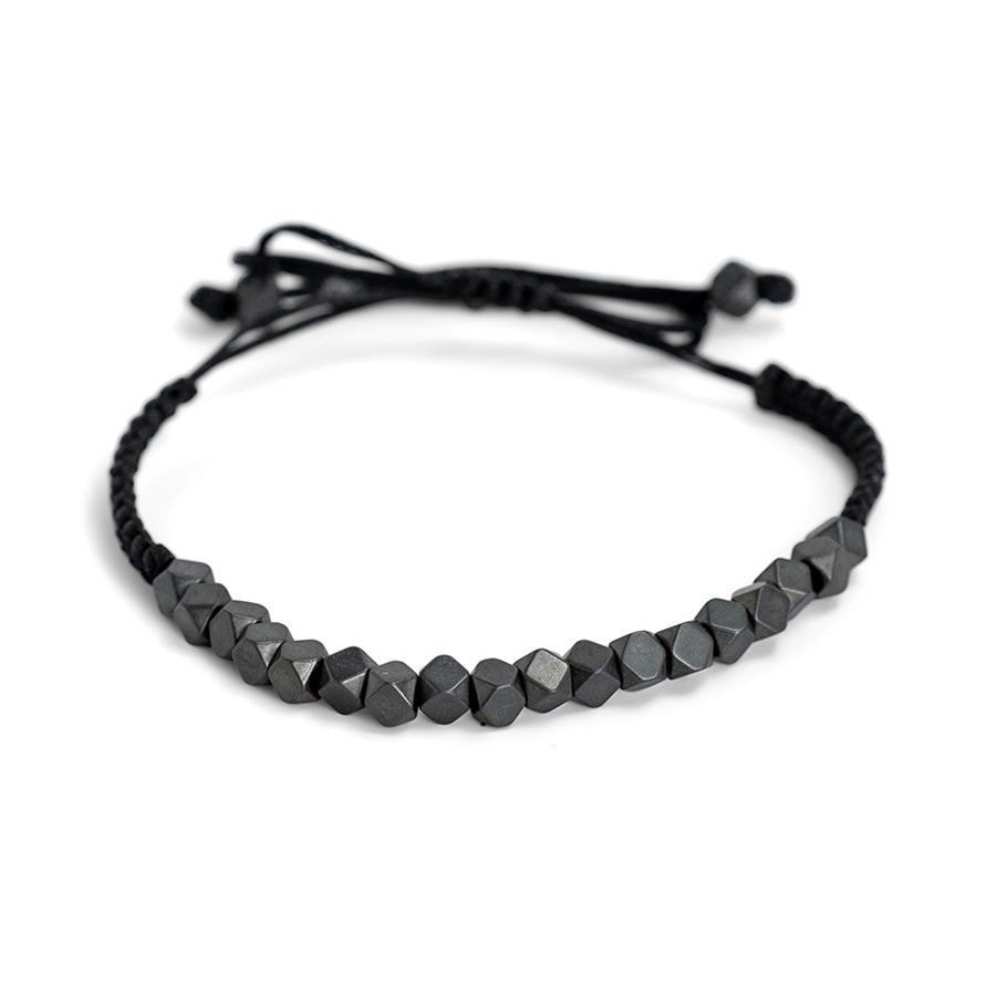 PSB929 - Small Metal Cube Shard Bracelet on Black String