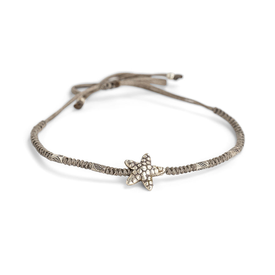 PSB934 - Silver Starfish Bracelet on Totora String