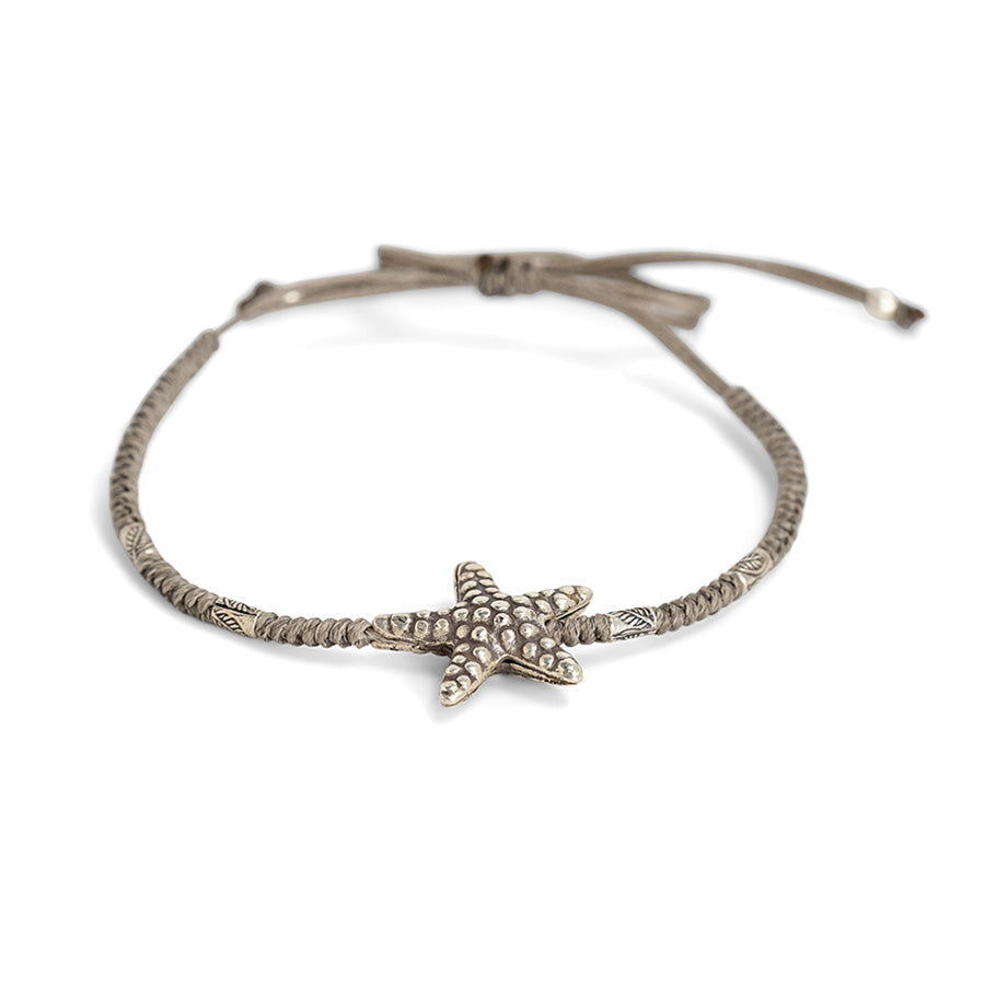 PSB935 - Large Silver Starfish Bracelet on Totora String