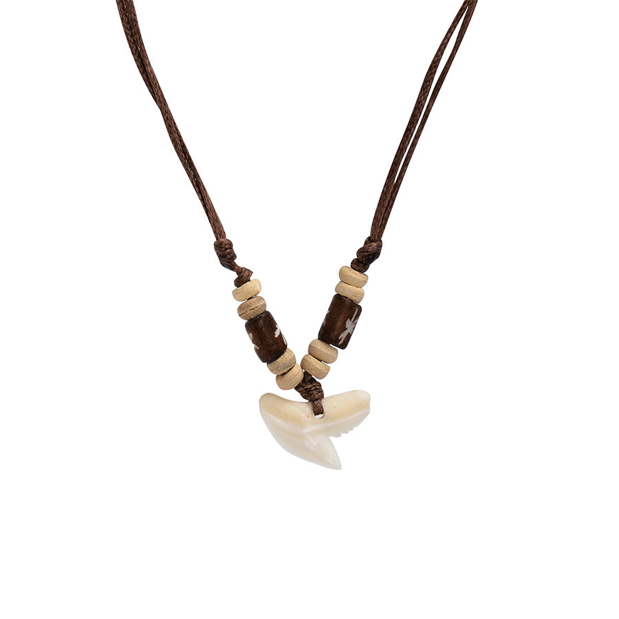 PSN225 - Shark Tooth & Bone Bead Necklace - Black String