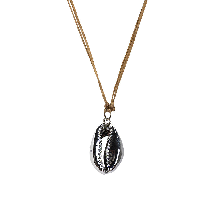 PSN244 - Medium Silver Cowrie Shell Necklace on Sand String