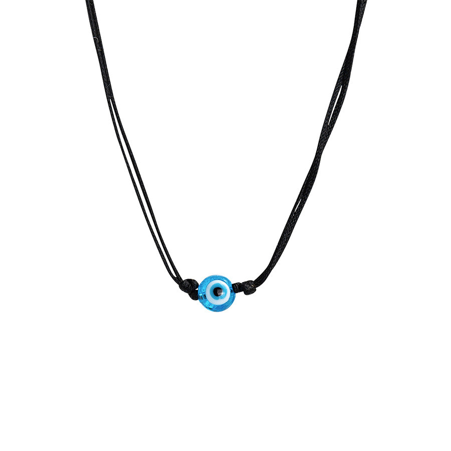 PSN422 - Large Light Blue Round Evil Eye Necklace on Black String