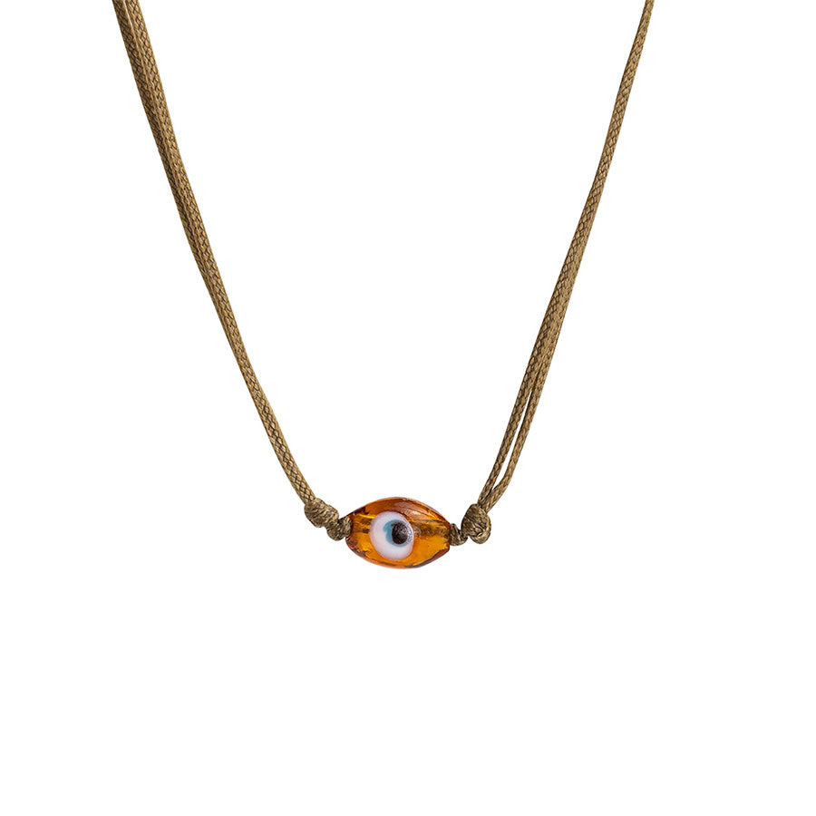 PSN427 - Large Orange Oval Evil Eye Necklace on Sand String