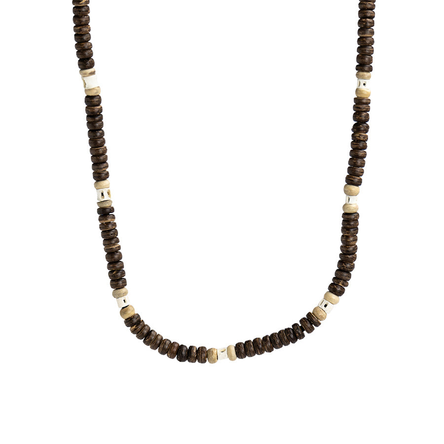 PALM STRINGS - BROWN, CREAM AND WHITE COCO BEADS BLACK STRING