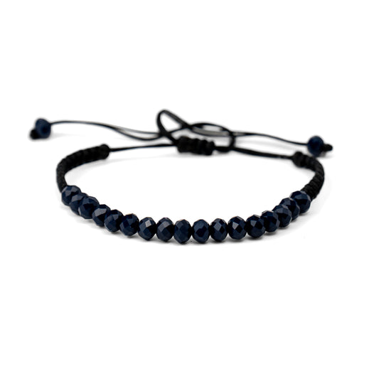 PSB1058 - Small Navy Diamond Pattern Bead Bracelet on Black String