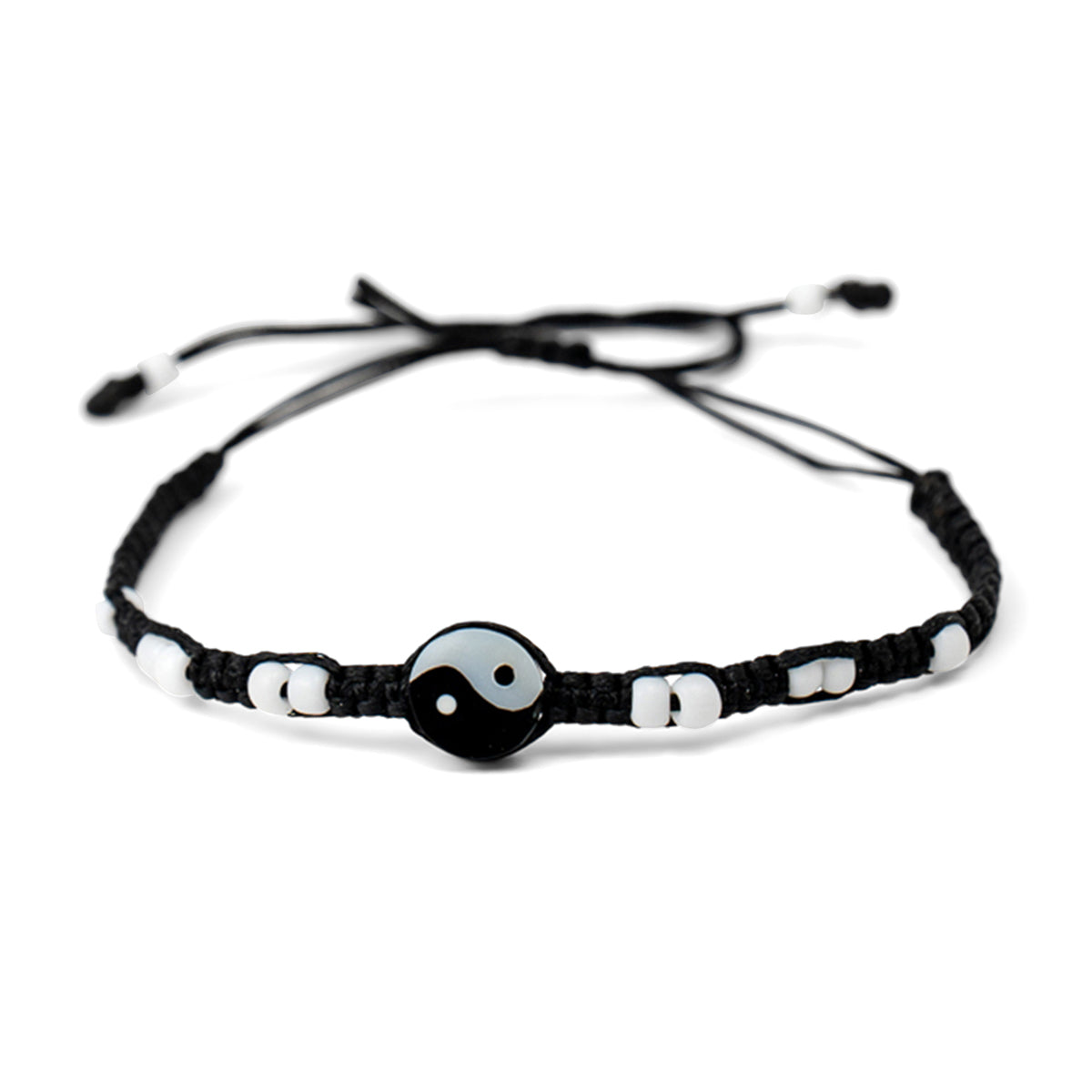 PSB210 - Small Yin Yang Bracelet with White Beads on Black String