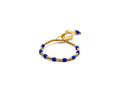 PSB605 - Royal Blue Bead Bracelet with Round Knot on Sand String