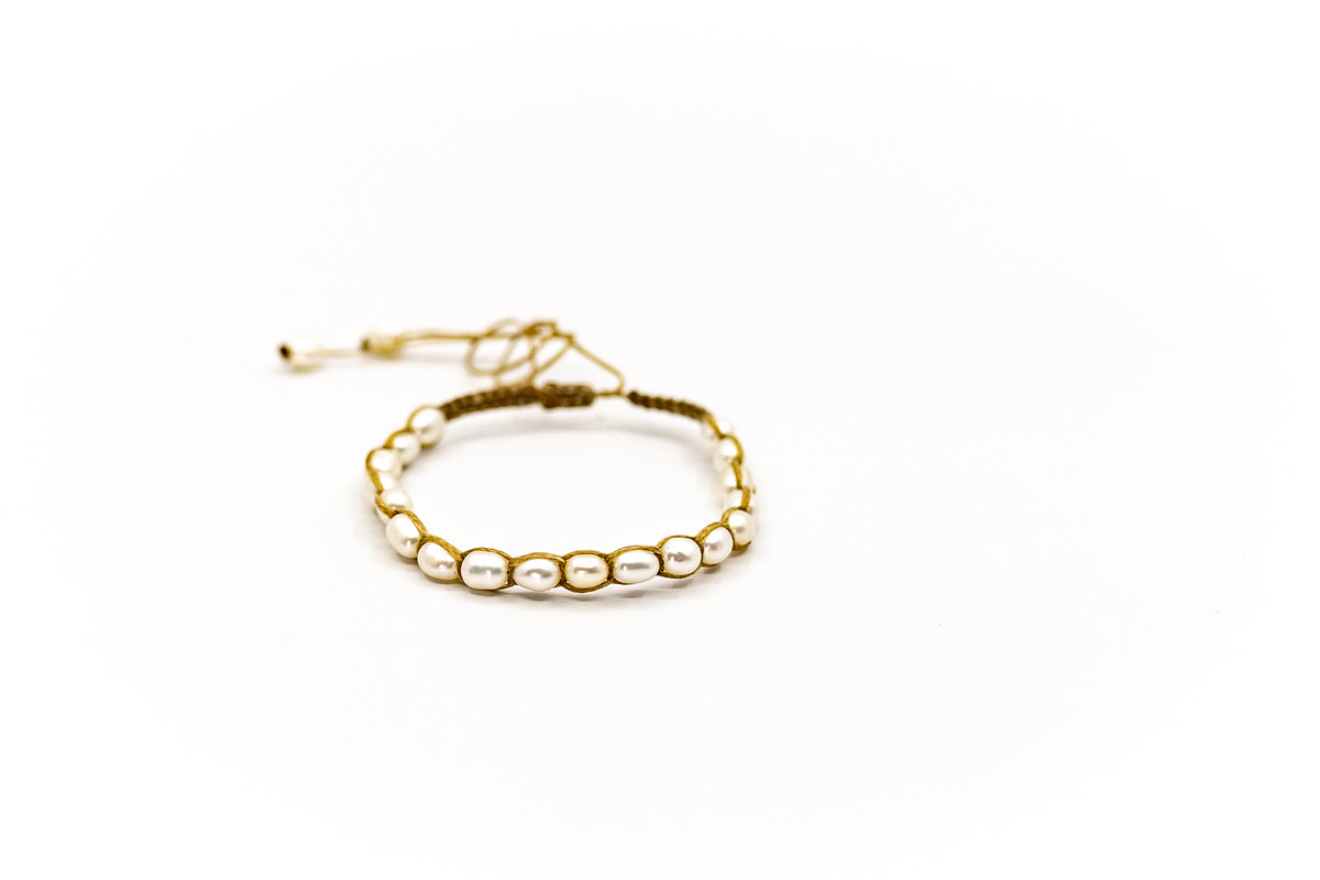 PSB659 - Full Small White Pearl Bracelet on Sand String