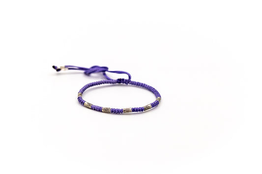 PSB676 - Silver Thin Bracelet on Purple Round Knot