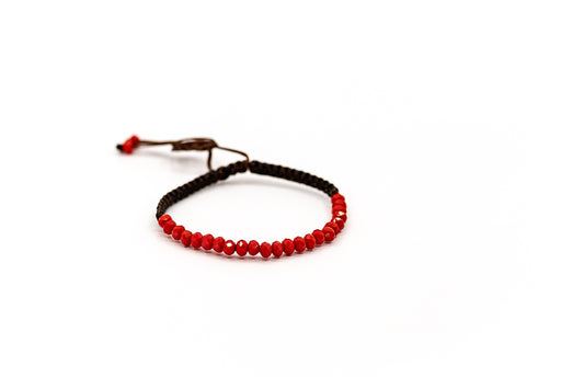 PSB695 - Red Crystal Bracelet on Brown String