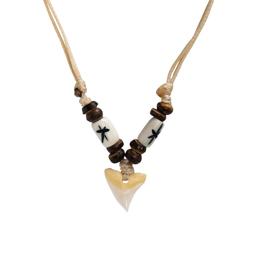 PALM STRINGS - SHARK TOOTH WITH WOOD BEADS ON CREAM STRING