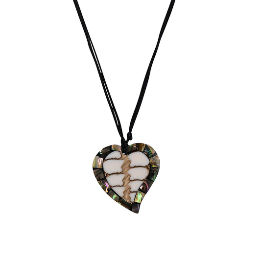 PSN333 - Heart Paua Shell Necklace on Black String
