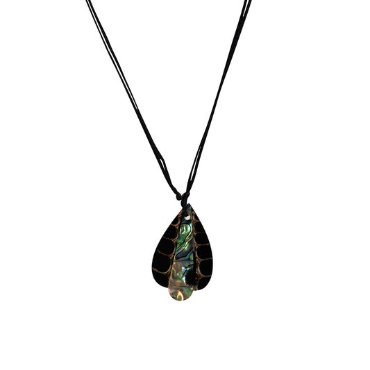 PSN334 - Teardrop Paua Shell Necklace on Black String
