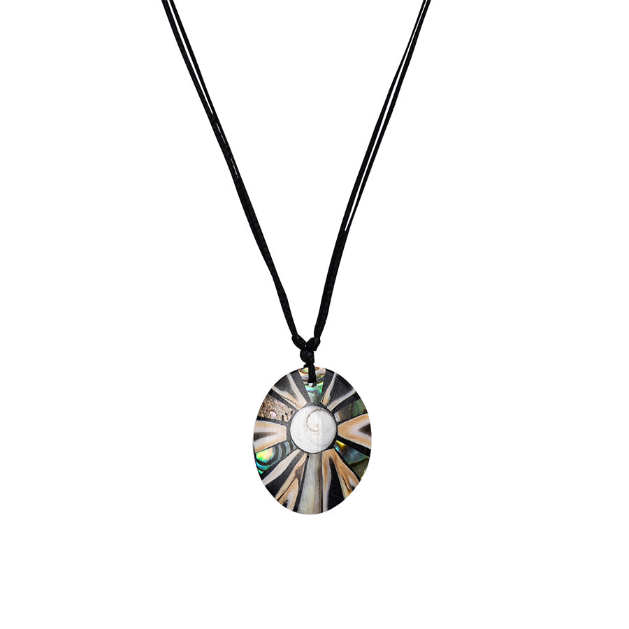 PSN339 - Oval St Lucia Paua Shell Necklace on Black String
