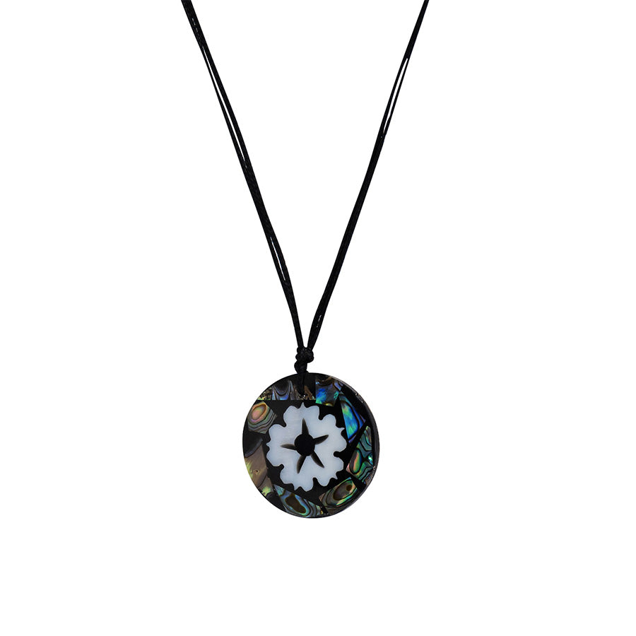 PSN344 - Round Paua Shell Necklace on Black String