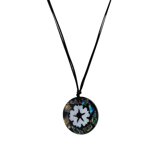 PSN344 - Round Paua Shell Necklace on Black String