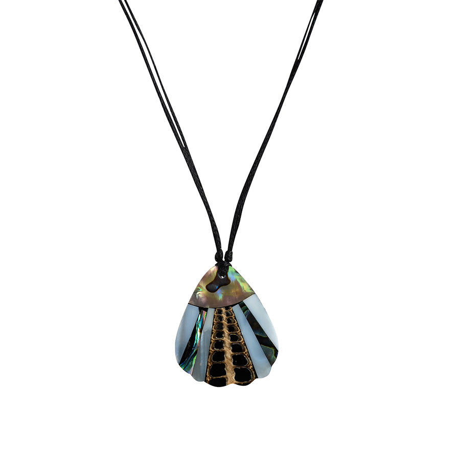 PSN351 - Shell Paua Shell Necklace on Black String