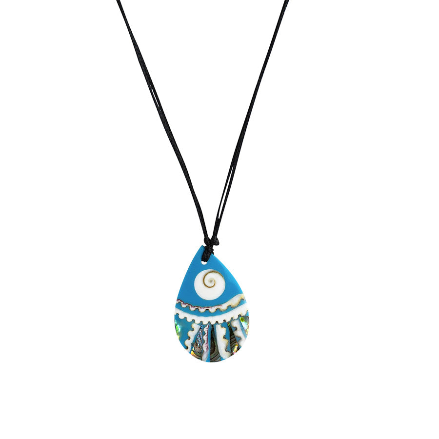 PSN352 - Teardrop Blue Style Paua Shell Necklace on Black String