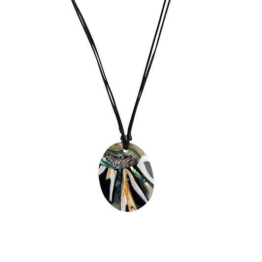 PSN356 - Oval Style Paua Shell Necklace on Black String