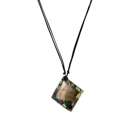 PSN363 - Square Paua and Mother of Pearl Shell Necklace on Black String
