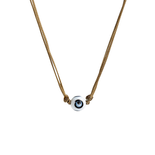 PALM STRINGS - ROUND SINGLE LARGE WHITE EVIL EYE ON SAND STRING