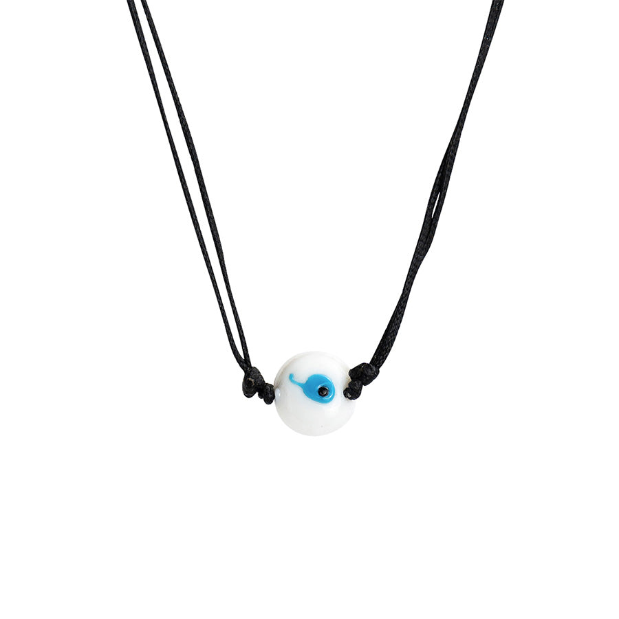 PALM STRINGS - FLAT SINGLE LARGE WHITE EVIL EYE ON BLACK STRING