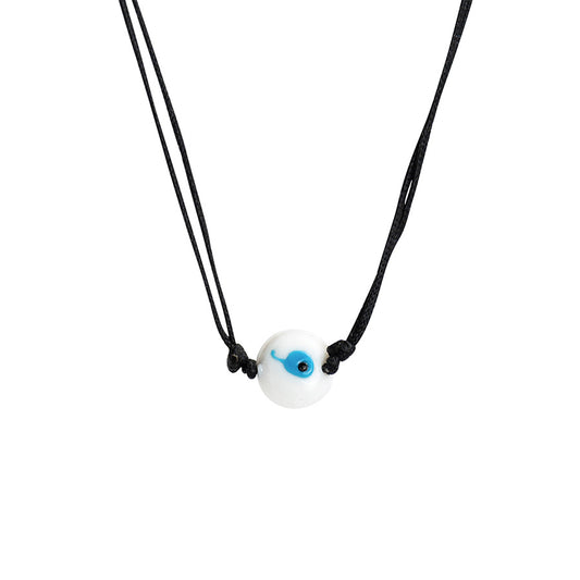 PALM STRINGS - FLAT SINGLE LARGE WHITE EVIL EYE ON BLACK STRING