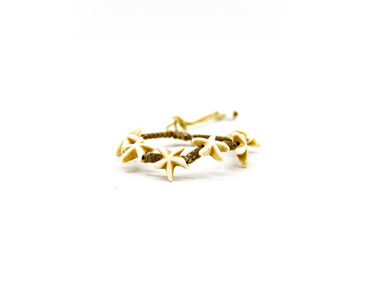 PSB130 - Full White Stone Starfish Bracelet with Small Assorted Beads on Sand String