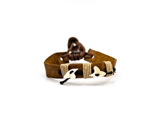 PSB175 - Thick Multicolour Leather Shark Tooth Bracelet - Light Brown