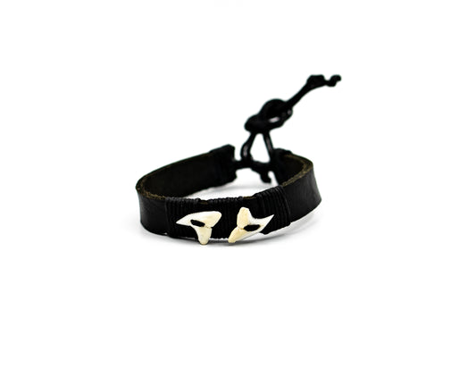 PSB176 - Thick Multicolour Leather Shark Tooth Bracelet - Black