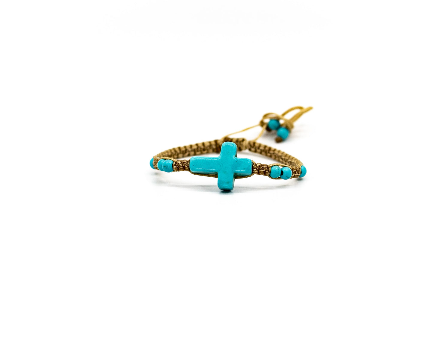 PSB336 - Medium Stone Cross Bracelet with Mini White Beads on Sand String