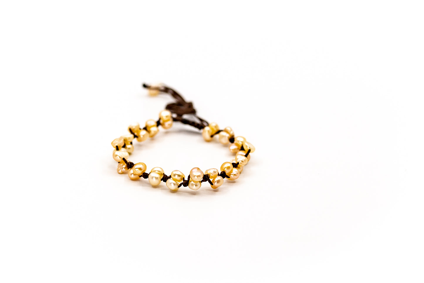 PALM STRINGS - FULL DOUBLE MEDIUM PINK PEARLS ON BROWN STRING