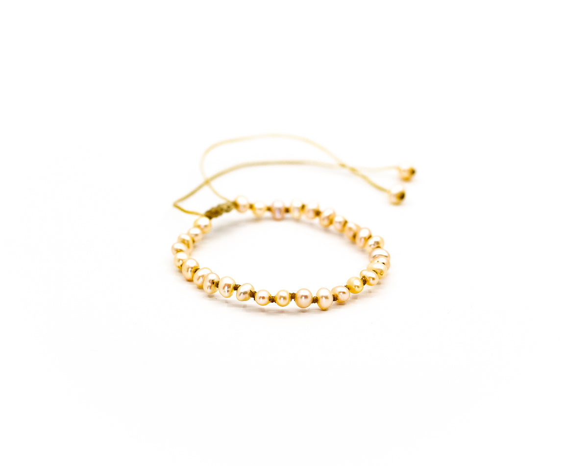 PSB432 - Full Small Pink Baroque Pearl Bracelet - Knotted