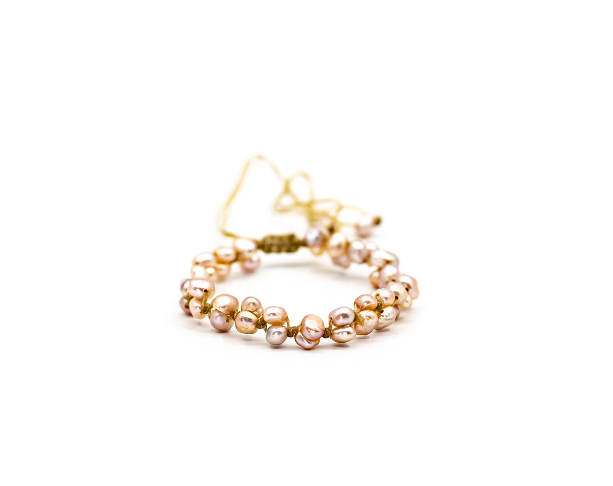 PSB443 - Full Double Pink Pearl Bracelet on Sand String