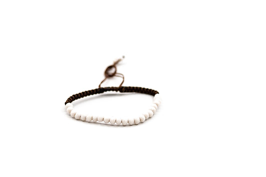PSB575 - Small White Crystal Bead Bracelet on Brown String