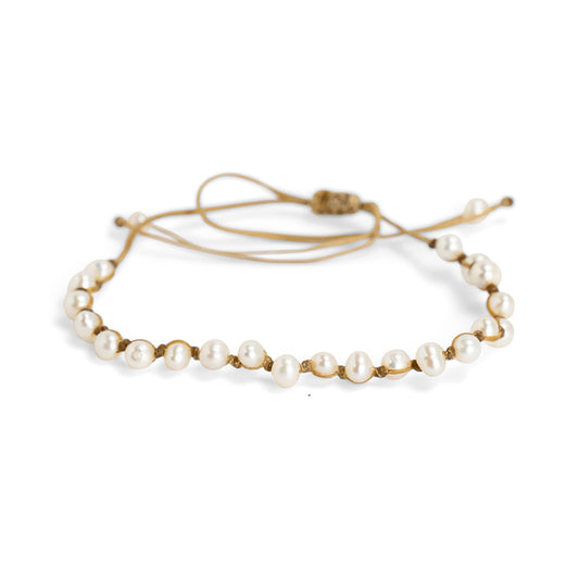 PSB724 - White Pearl Pot Bracelet on Sand String