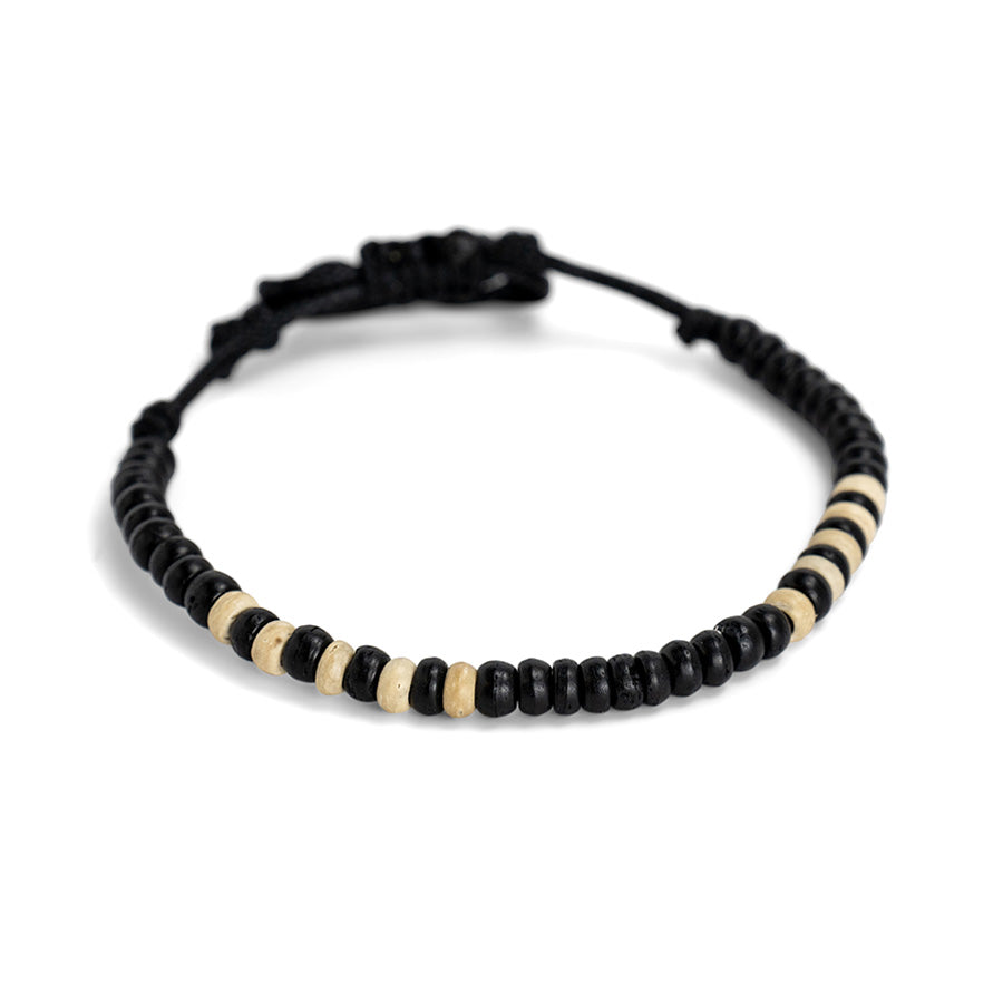 PSB783 - Black and Cream Coco Bead Bracelet on Black String
