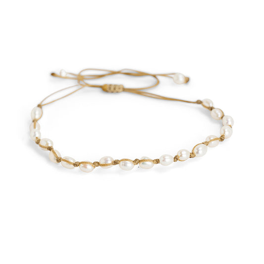 PSB837 - White Rice Pearl Bracelet on Sand String