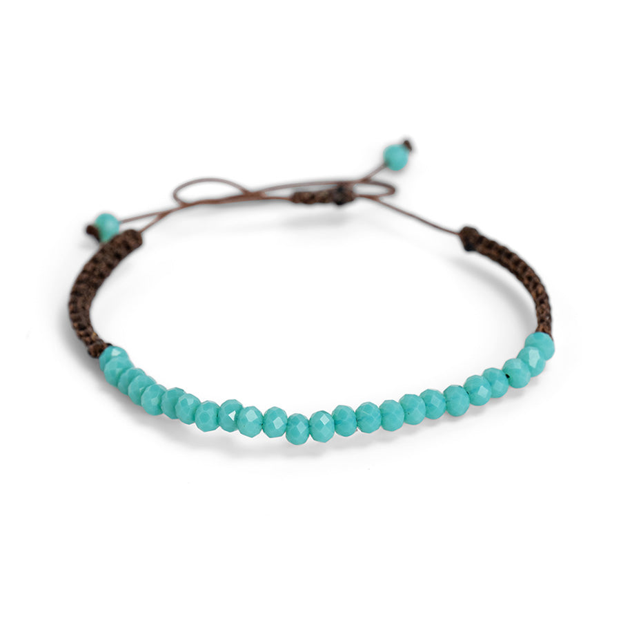 PSB889 - Small Aqua Blue Crystal Bracelet on Brown String