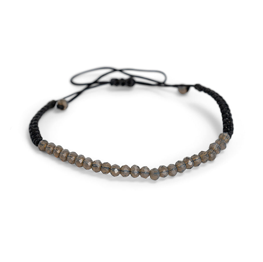 PSB912 - Dark Smokey Crystal Bracelet on Black String