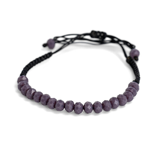 PSB921 - Large Dark Purple Crystal Bracelet on Black String
