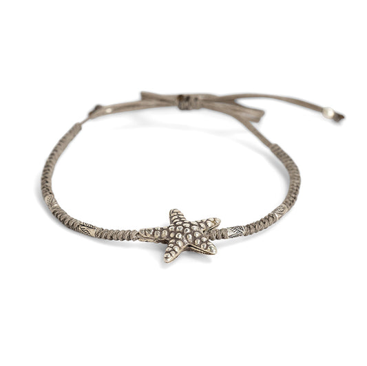 PSB935 - Large Silver Starfish Bracelet on Totora String