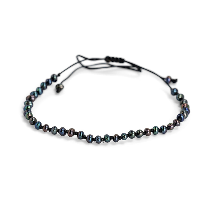 PSB949 - Tiny Black Potato Pearl Bracelet on Black Knotted String