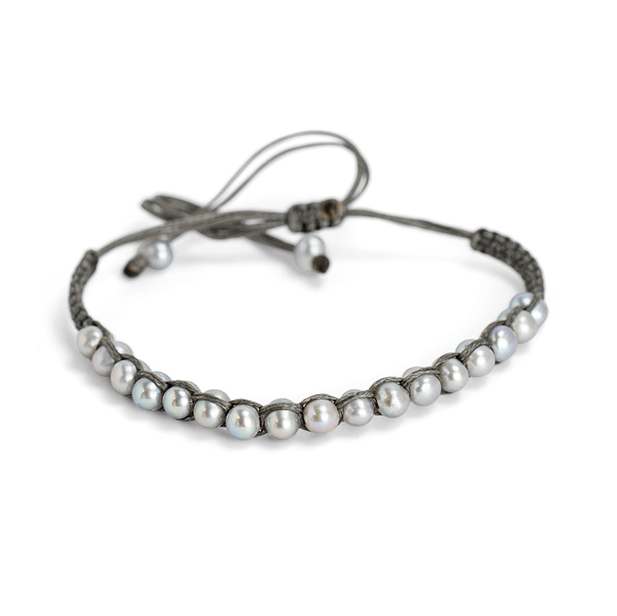 PSB964 - Full Small Silver Pearl Bracelet on Grey String