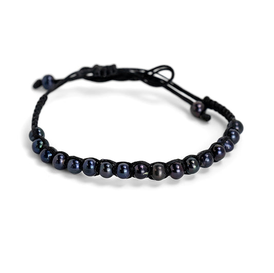 PSB965 - Full Small Black Pearl Bracelet on Black String