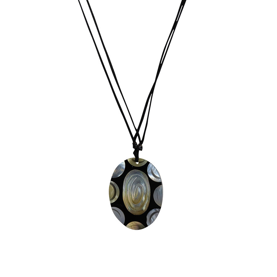 PSN208 - Medium Oval Paua Shell Necklace on Black String