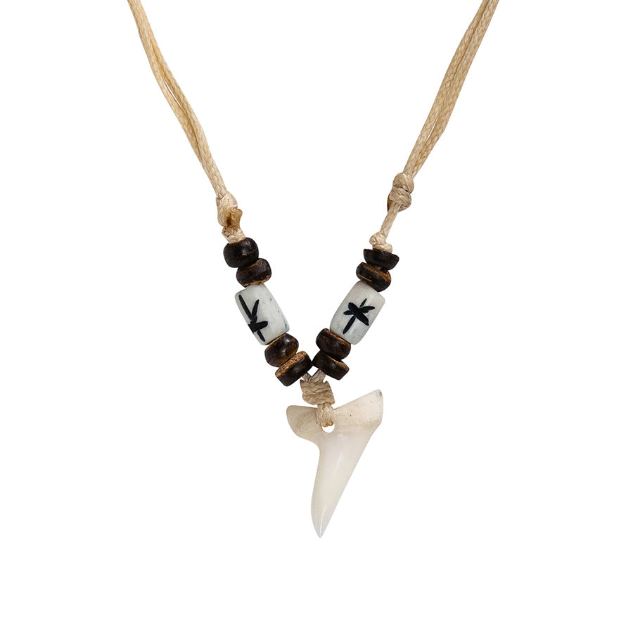 PALM STRINGS - SHARK TOOTH WITH BONE/WOOD BEADS BLACK STRING