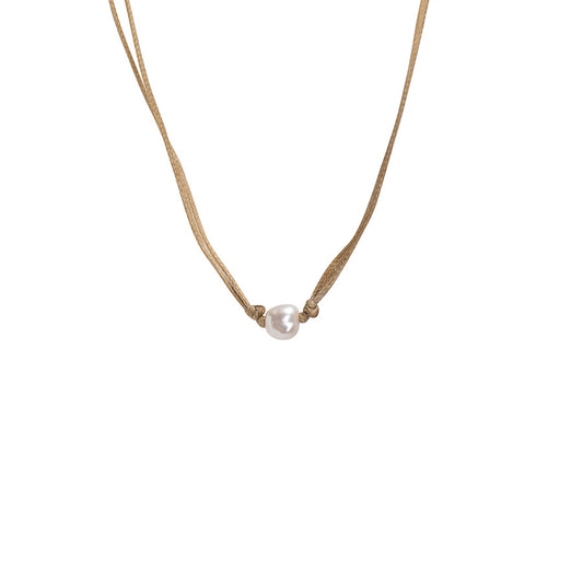 PSN237 - Medium White Pearl Necklace on Sand String