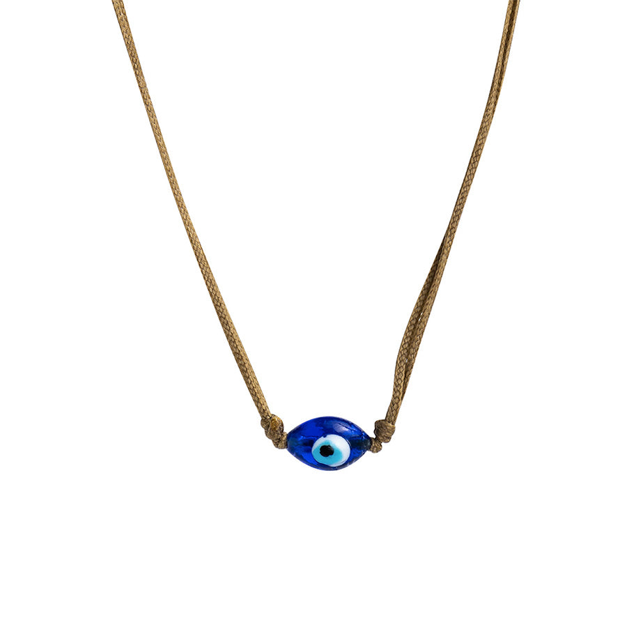 PSN425 - Large Dark Blue Oval Evil Eye Necklace on Sand String